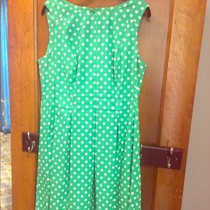 Green and white polka dot dress